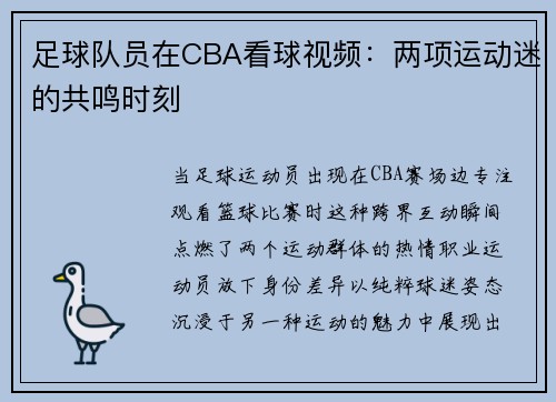 足球队员在CBA看球视频：两项运动迷的共鸣时刻